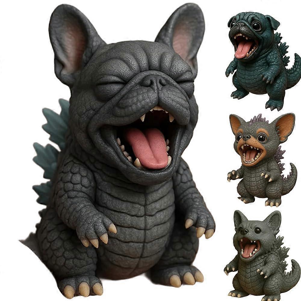 Dog Figurines Handmade Bulldog Statue with Playful Monster Design for Home Decor and Bookshelf