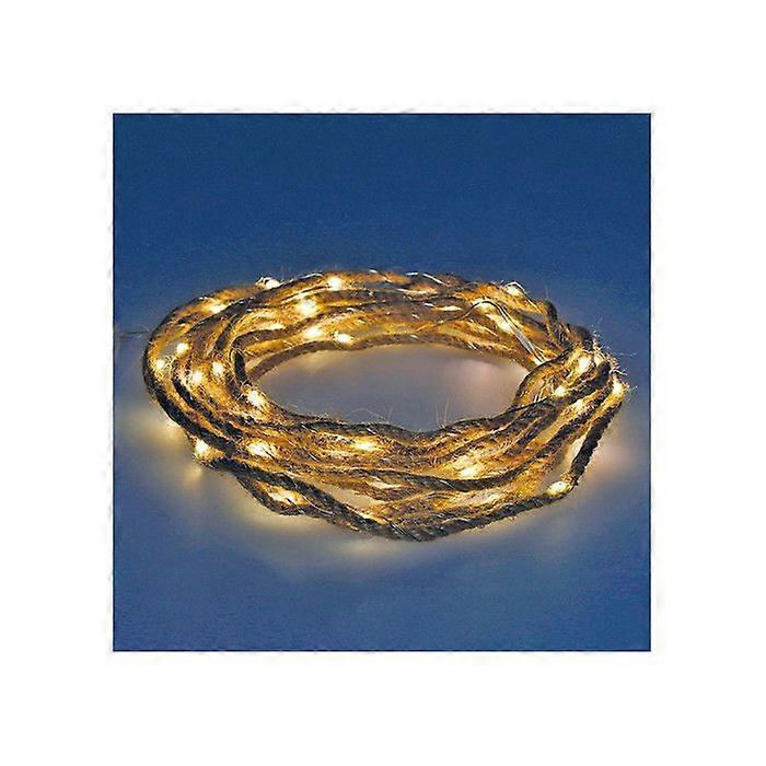 Fixed Battery Garland 30 Micro LEDs Jute Cord Warm White Light 5.03m