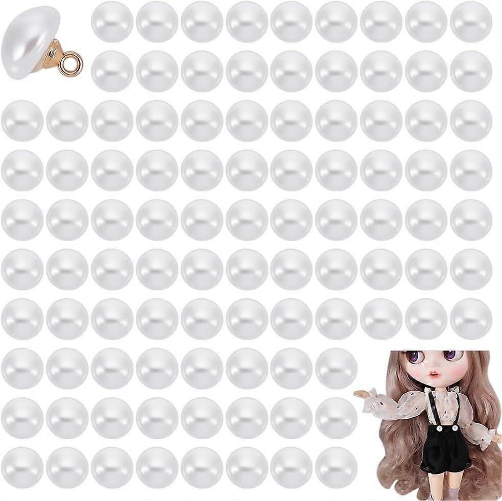 100 PCS Mushroom Semicircle White Pearl Buttons 0.39inch Half Round 1-Hole Resin with Gold Alloy Loops Mushroom Shape Pearl Buttons for Clothes Sewing