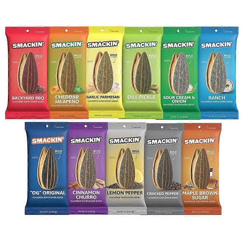 SMACKIN' Sunflower Seeds Sample Pack of 11 Single Serve (1.5 OZ) Low Sodium Snack, Bold Flavors, No Salty Burn