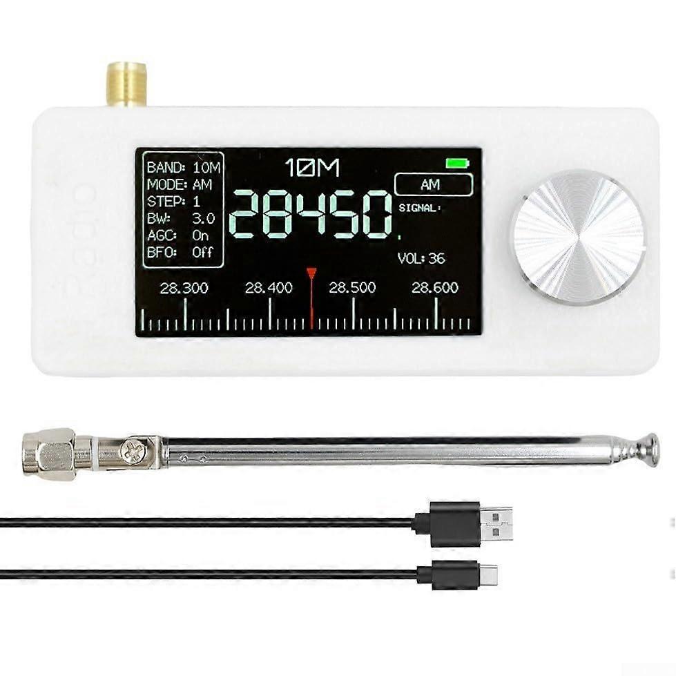 Portable 0.5108MHz Receiver IPS Colour Display LSB USB Modes 800mAh Battery TypeC Port White Rod Rechargeable