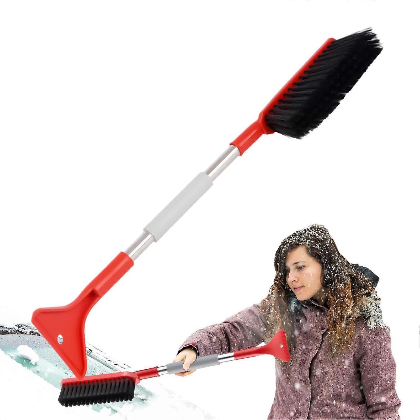 Car Snow Brush with Ice Scraper, Long Handle PaintSafe Bristles for Winter Windshield Cleaning Red