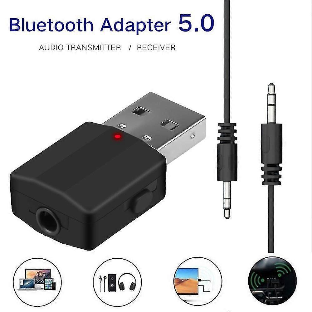 2 In 1 USB Bluetooth 5.0 Transmitter Receiver Adapter Wireless For PC Car Kit