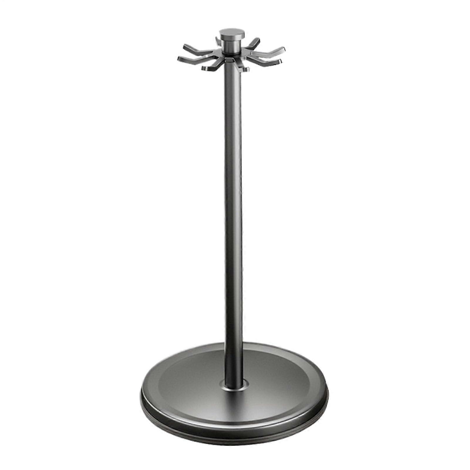Kitchen Utensil Holder 360° Rotating Steel Stand with 8 Hooks SpaceSaving Countertop Organizer Gray