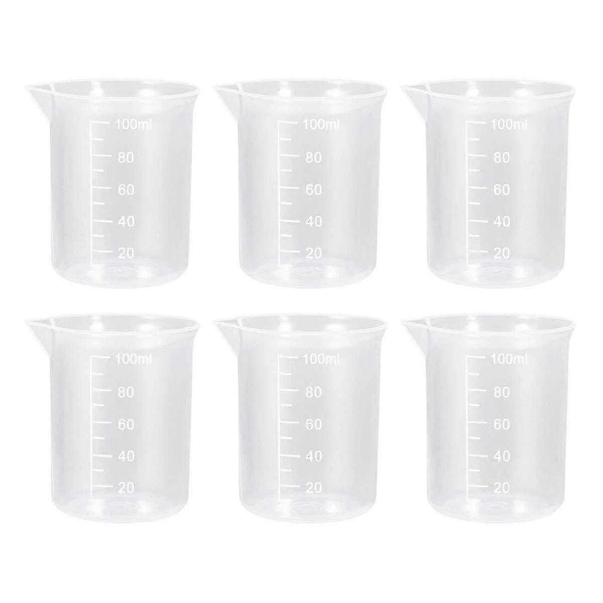 6pcs 100ml Plastic Beakers Measuring Cups Lab Liquid Container-YNP