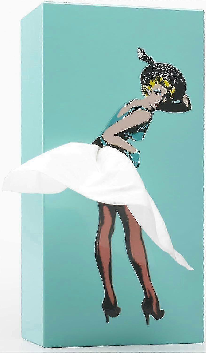 Flying Skirt Tissue Box - Charming Retro Pop Art Tissue Holder (mint)