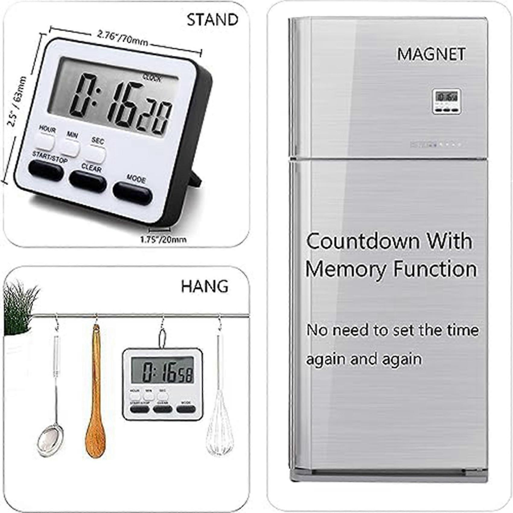 4X Kitchen Timer Count Down Count Up,Multifunctional Alarm Clock,Desk Clock,Black