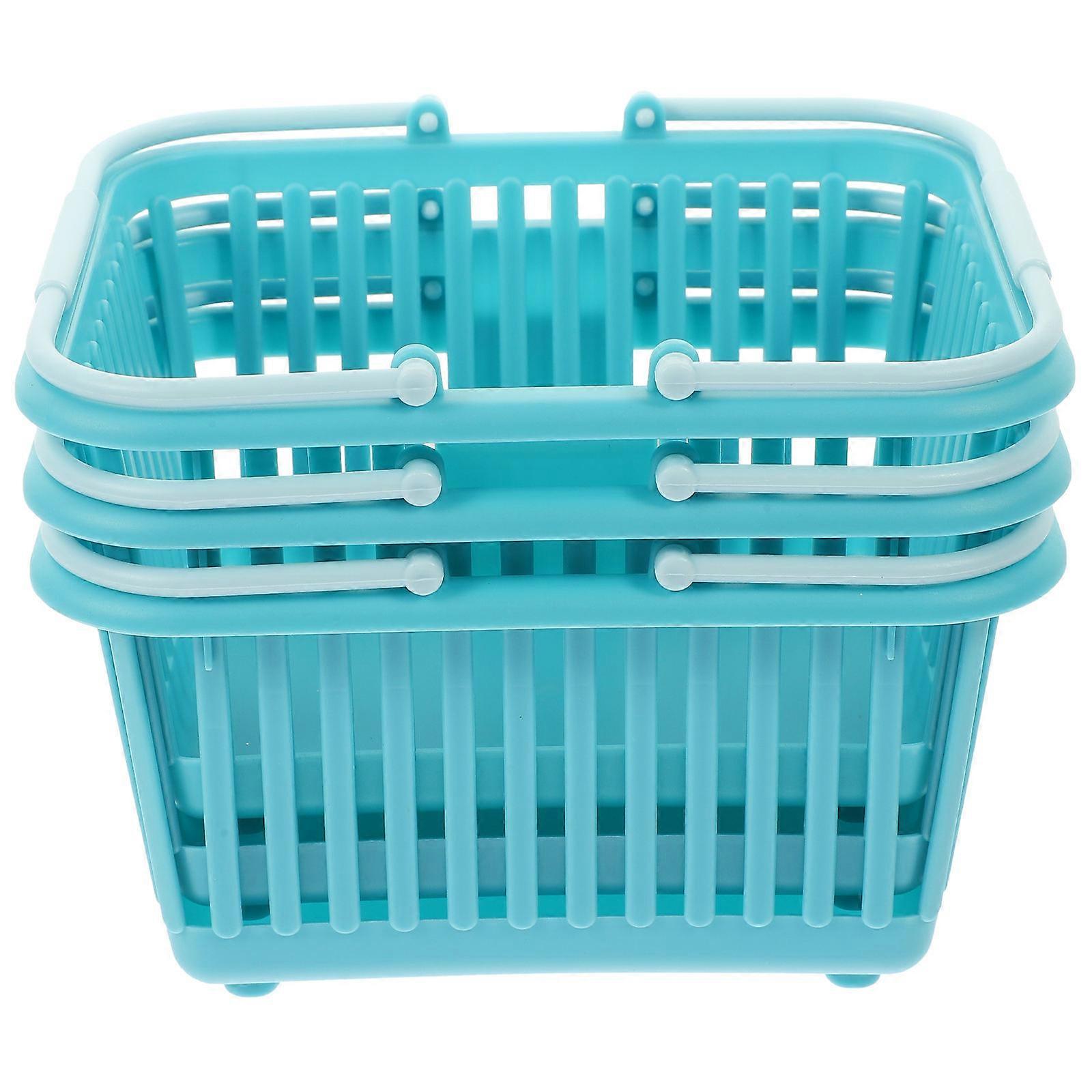 Bathroom Drainage Organizer Blue Plastic Basket for Storage with 3Pcs
