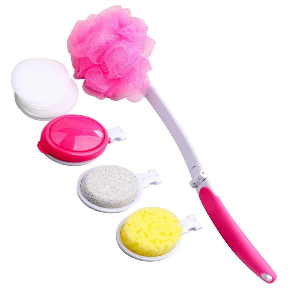 Back Scrubber with Long Handle Reach and Interchangeable Heads for Deep Body Cleaning