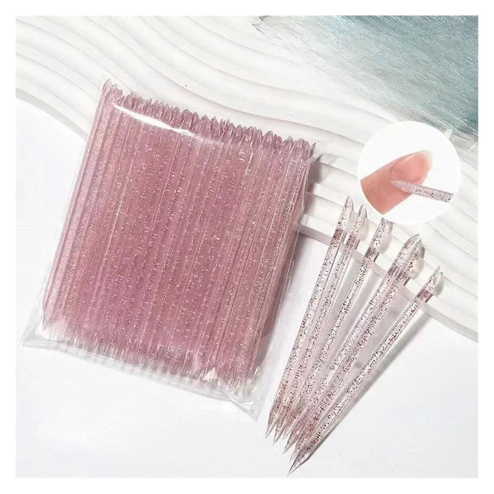 50 Pack DoubleHead Crystal Cuticle Pusher Pink Nail Art Tools with Precision Tips for Manicure