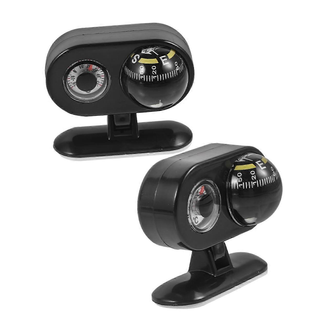 2pcs Dual Function Car Compass and Dashboard Thermometer for Boats and Vehicles with Adhesive Base