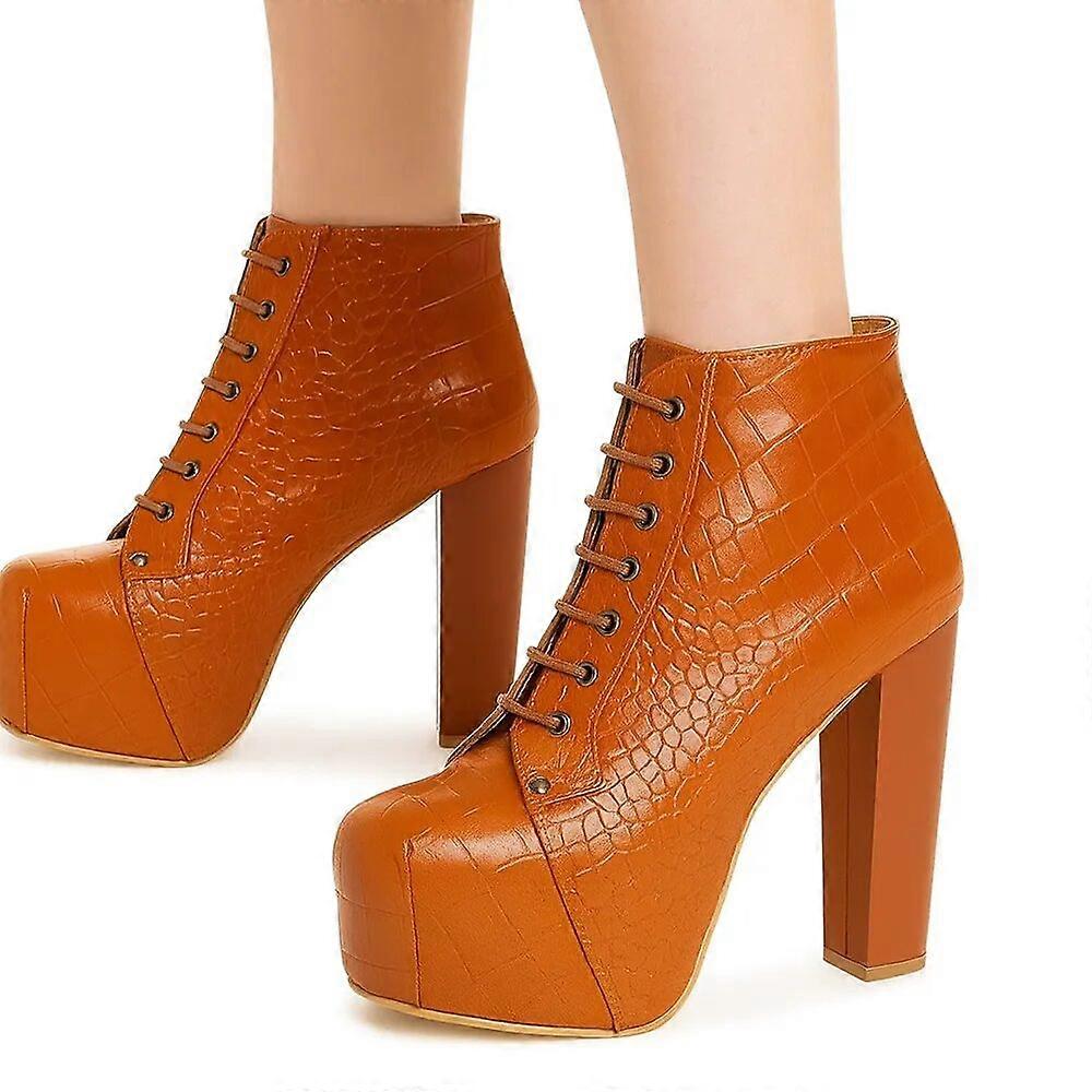 Ghete maro cu platformă și șireturi, model crocodil