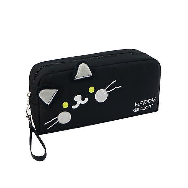 Large Capacity Black Cat Pencil Case, Water Resistant Pouch with Ergonomic Wrist Strap