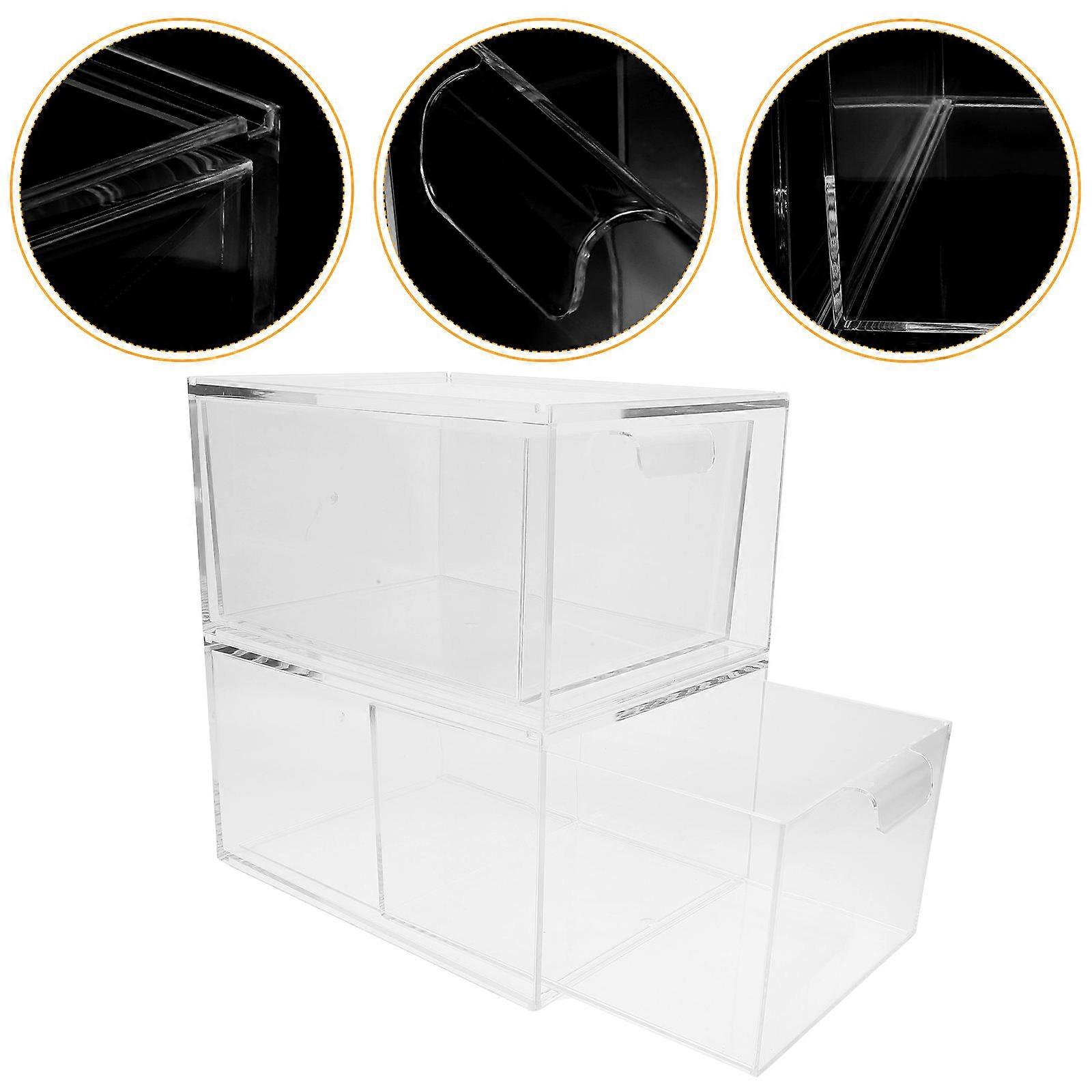 Makeup Storage Box Desk Organizer for Storage 2Pcs Stackable Drawer Boxes