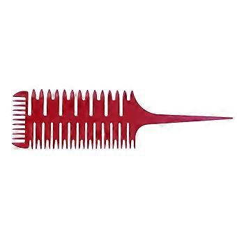 Professionele haarkleurkam rood met 3-delige sectie-tool voor highlights en antistatische, gladde tanden.