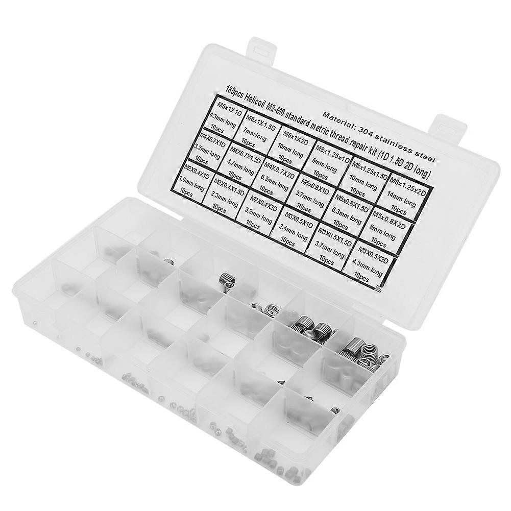 180Pcs Wire Threaded Insert Stainless Steel Thread Repairing Tool M2-M8