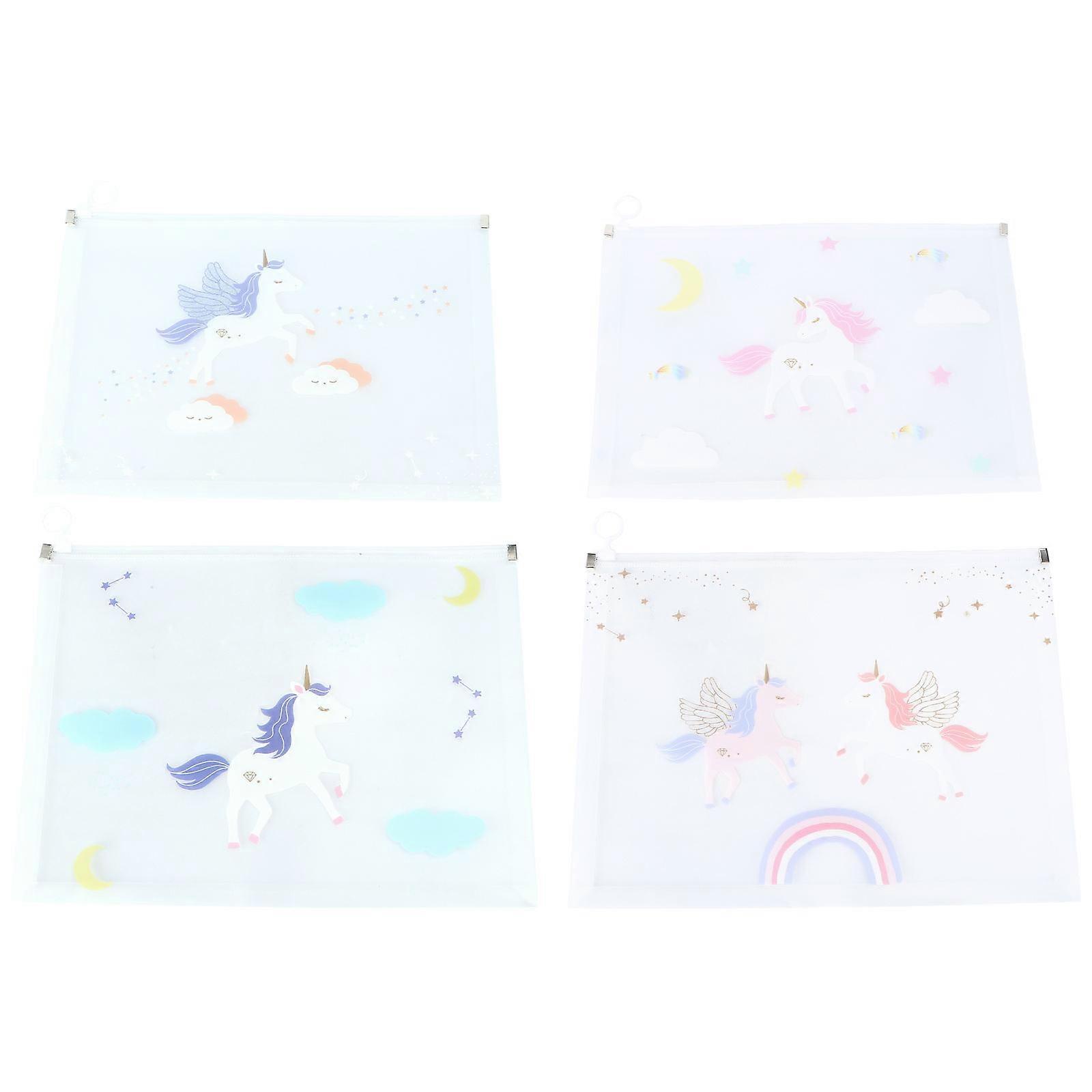 Document Pouch Multi-Function Plastic Zipper File Bags 4Pcs for Storage Use