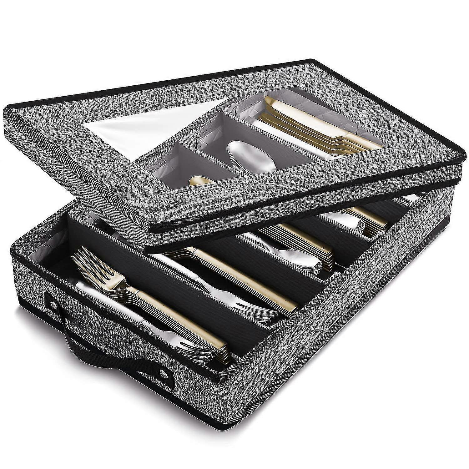 Flatware Utensil Storage - Silverware Storage Box With Padded Dividers