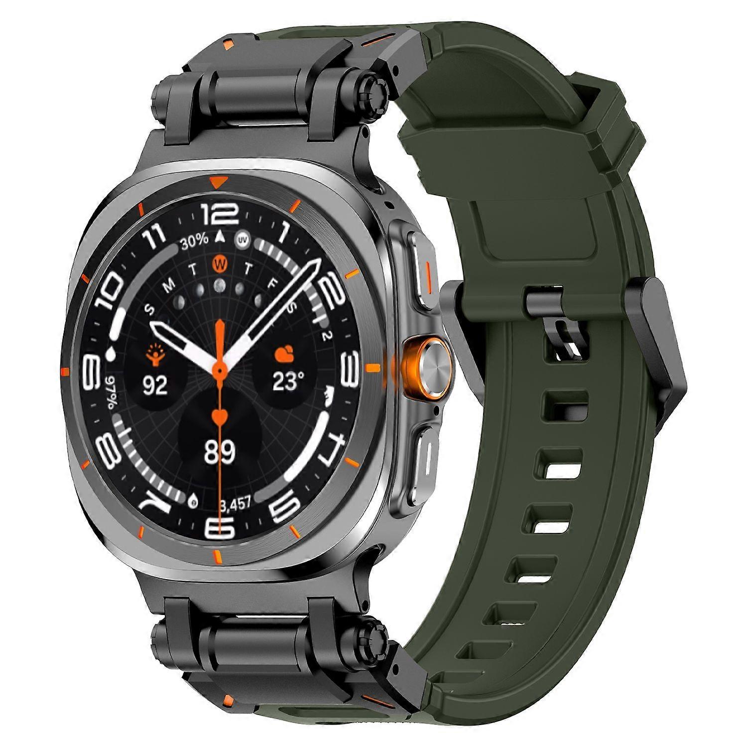 For Samsung Galaxy Watch Ultra 47mm Silicone Strap with Metal - Quick Release Green