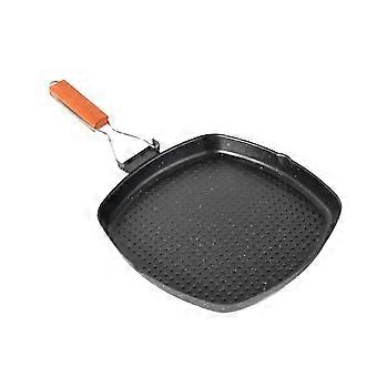 Camping Grill Pan Iron Nonstick Frying Pan with Foldable Handle for Outdoor BBQ Picnic Hiking L