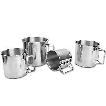 4pcs Stainless Steel Camping Mug and Cup Set with Foldable Handle, Nesting Design, Storage Bag for Outdoor Travel