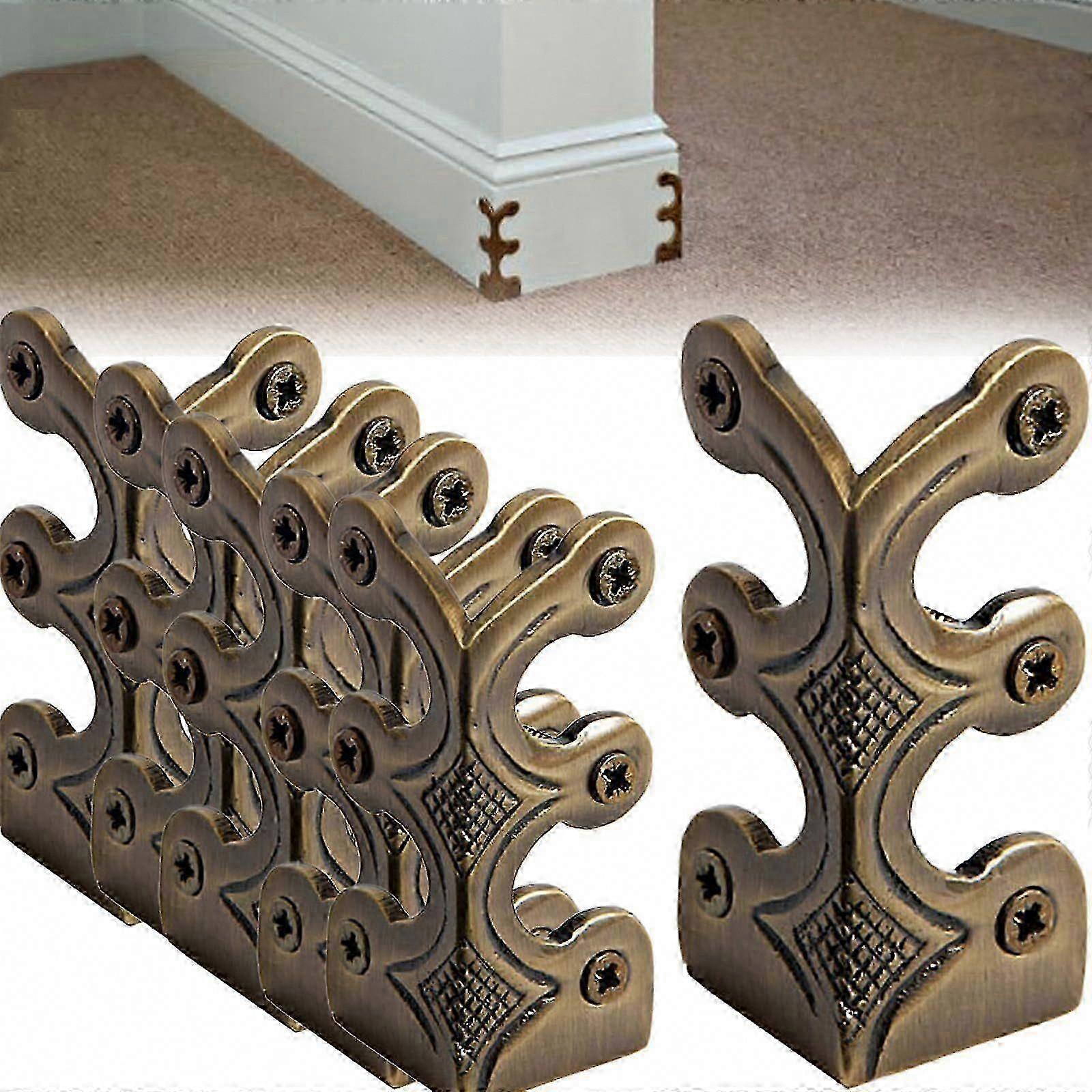 Vintage Solid Brass Baseboard Corner Protectors, 8-Piece Wall Protection Set