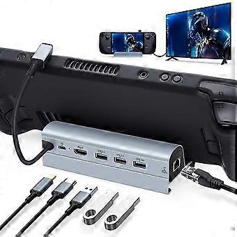 Steam Deck Docking station for Steam Deck 6 in 1 Hub Halter Mit HD 4K @ 60Hz, 3 USB-A 3.0, Gigabit Ethernet, USB-C Ladeanschluss For Steam Deck