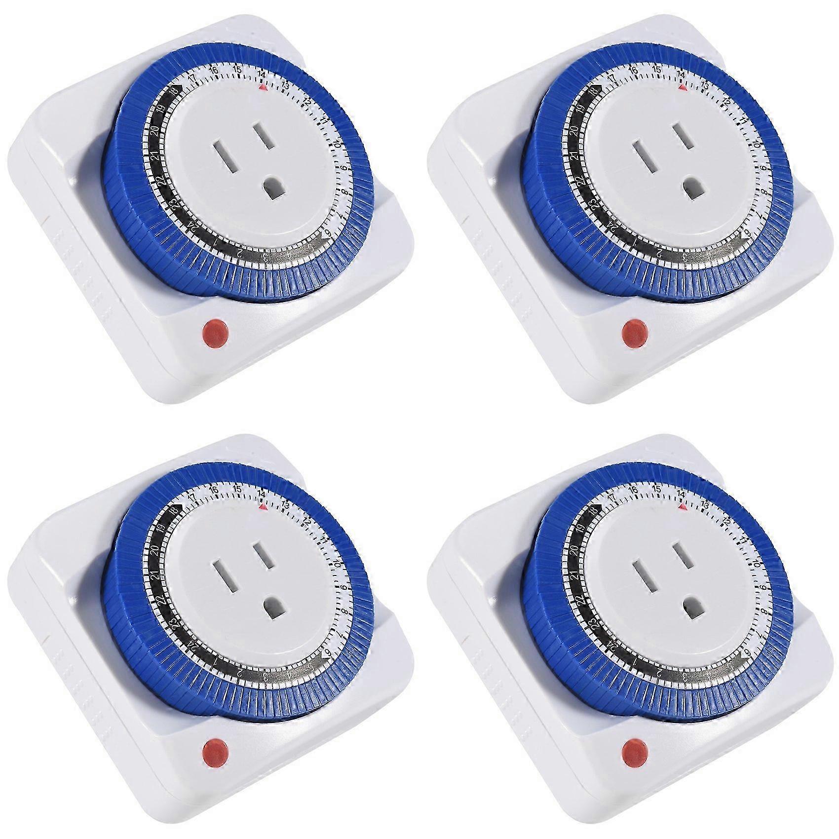 4X 24 Hour Timer Socket Mechanical Program Timer Switch Socket 125v Wall Outlet Protector Energy Saveing(US Plug)