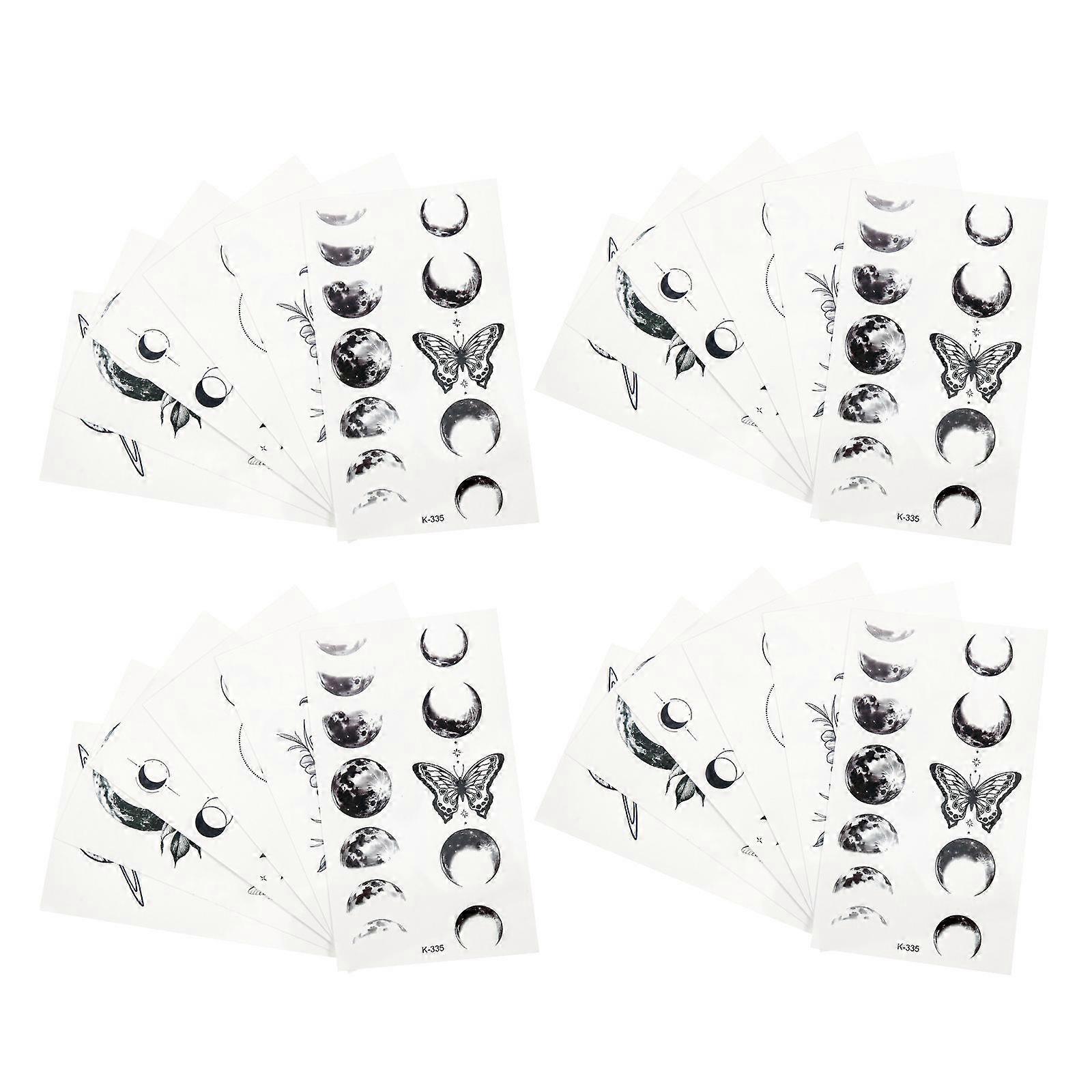 Creative Butterflies Moon Pattern Tattoos Stickers for Decor 24 Sheets