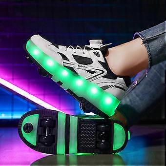 Einziehbare Kinder-Rollschuhe mit vier Rädern und Leuchtfunktion, weiß-schwarz