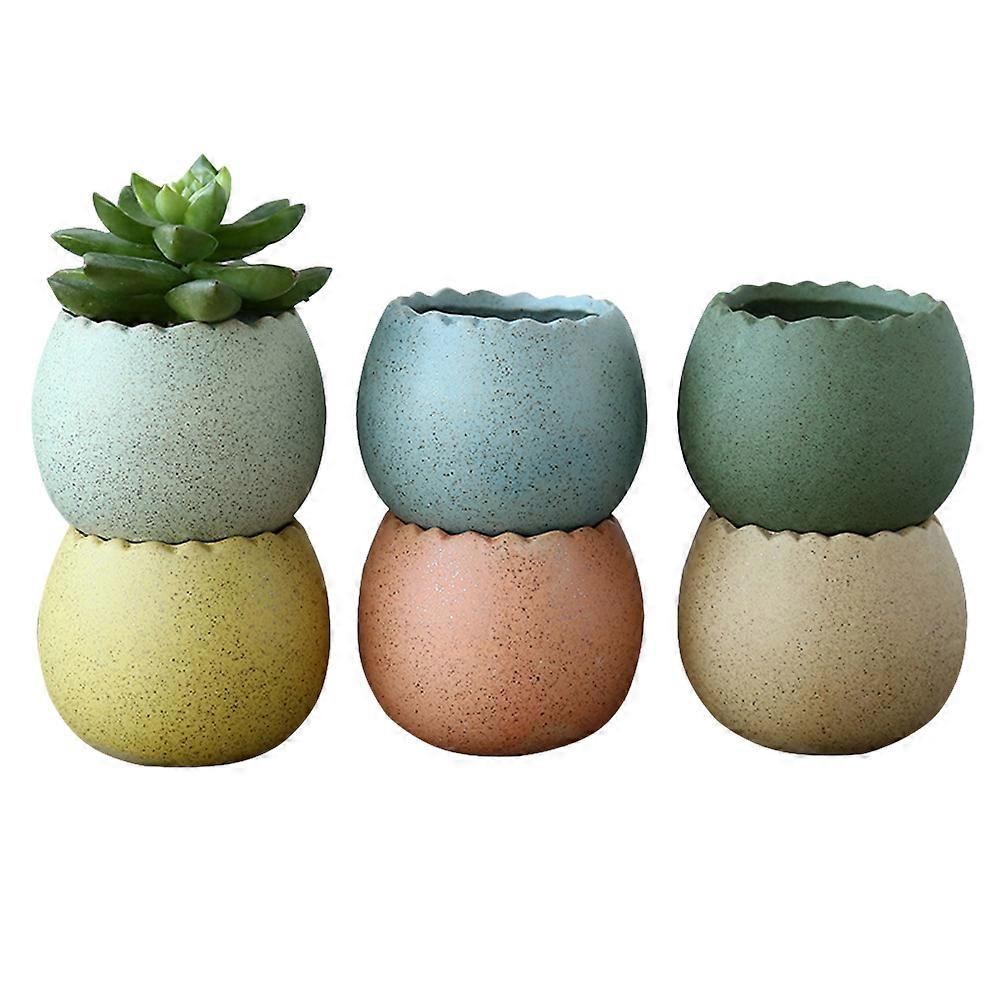 Mini Pots Cracked Eggshell Ceramic Pots for Flowers Planting 6Pcs Assorted