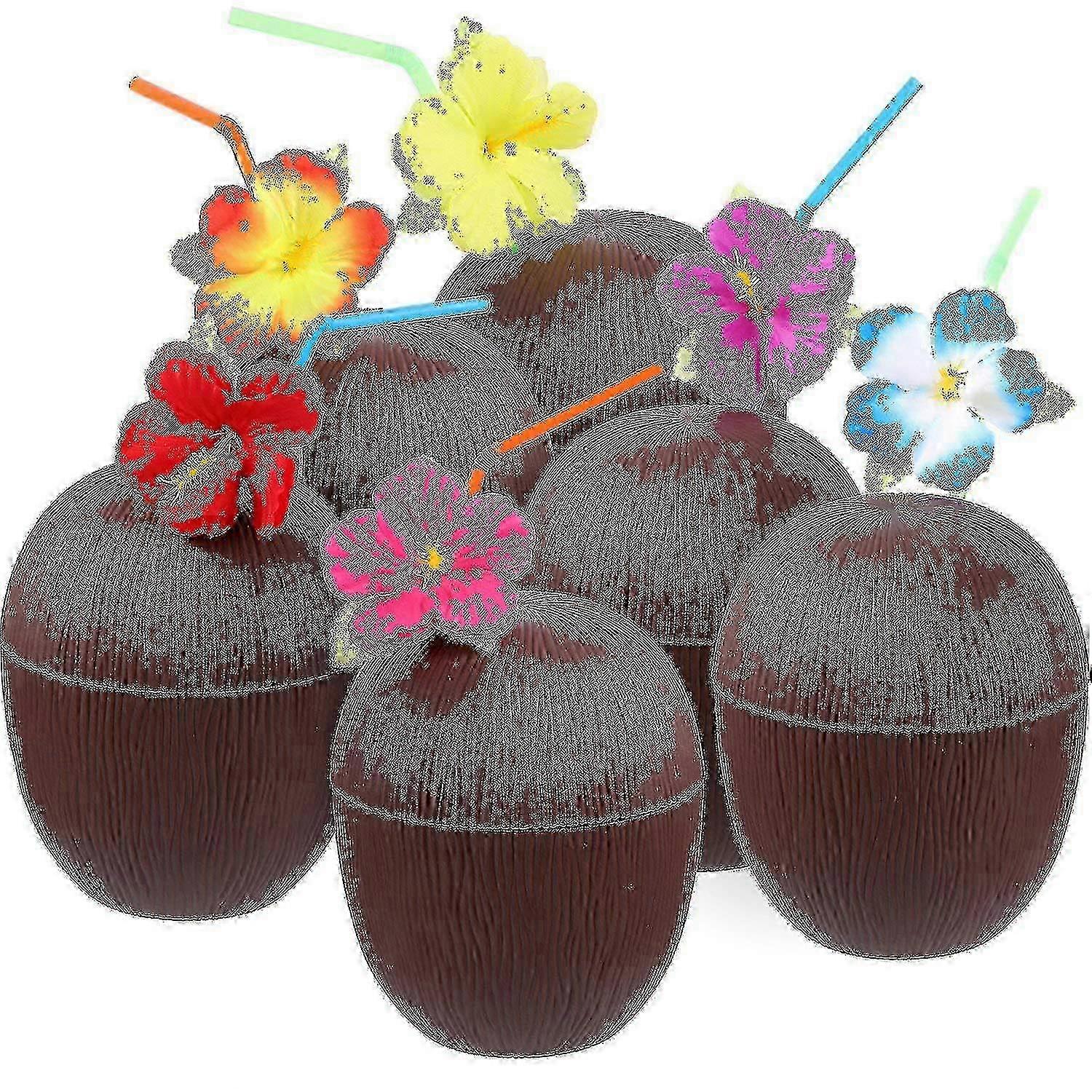 Plastic Coconut Cups With Decorative Straws