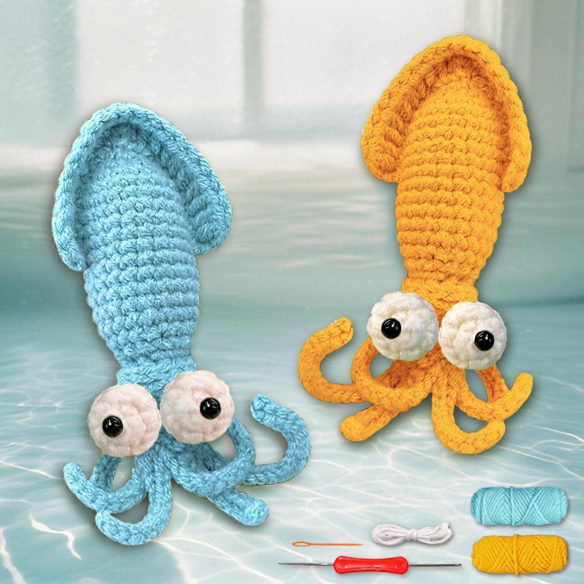 2pcs Cuttlefish Crochet Set for Beginners,Include Step-by-Step Video Tutorials(Accessories In Random Color)