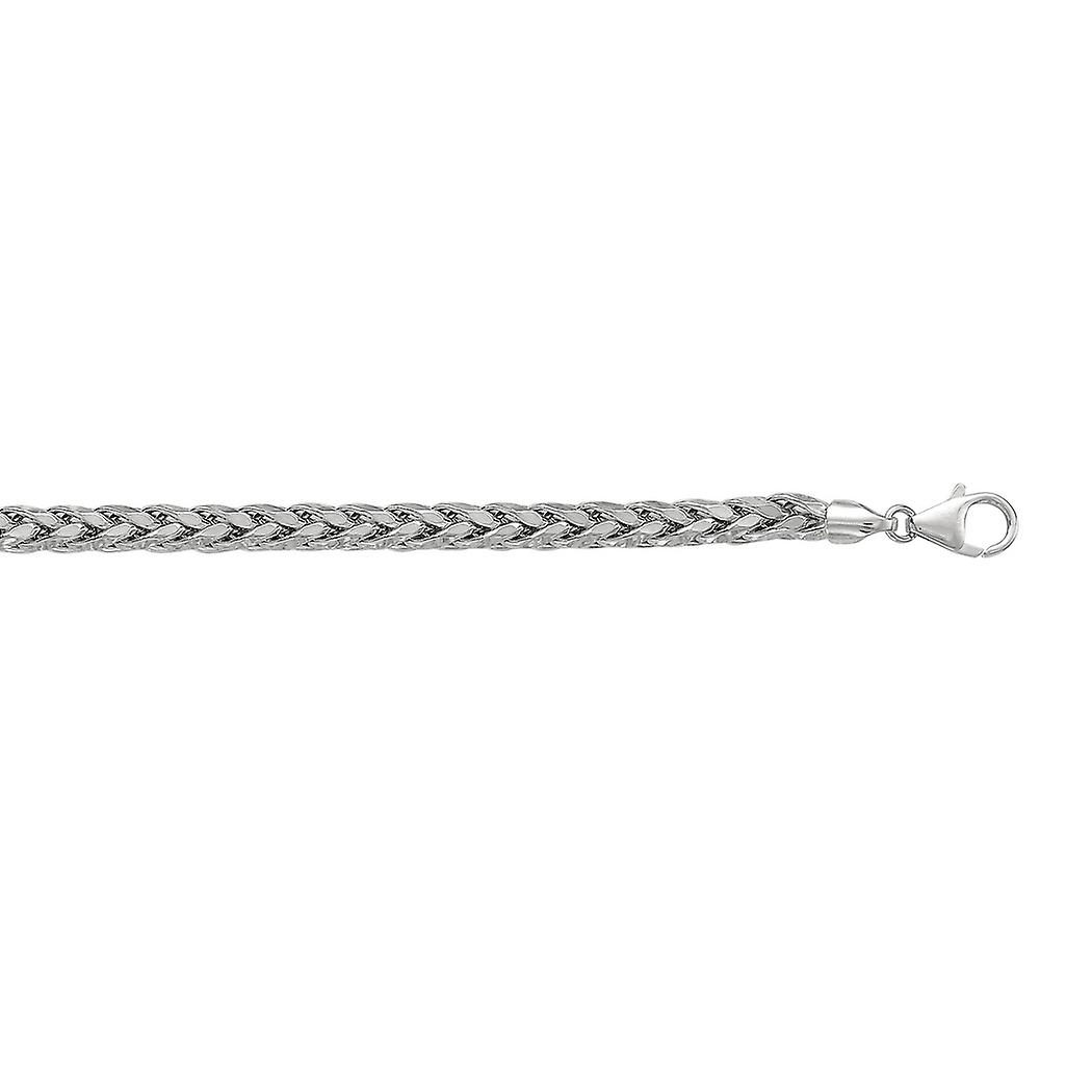 925 Sterling Silver Rhodium 5.0mm Diam cut Rnd Wheat Mens Chain Pear Shape Clasp Necklace-Necklace for Men - Length: 20