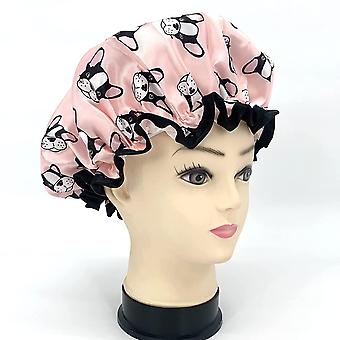 Veeki Set of 5 New Polyester Satin Fabric Double Layer Pet Dogs Pugs Printing Shower Caps (Pet Dog Pugs (Pink))