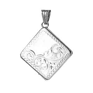 Silver 22mm half hand engraved flat diamond shaped Locket