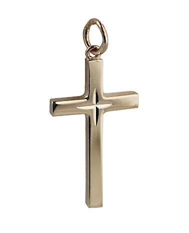 9ct Gold 25x15mm diamond cut star solid block Cross
