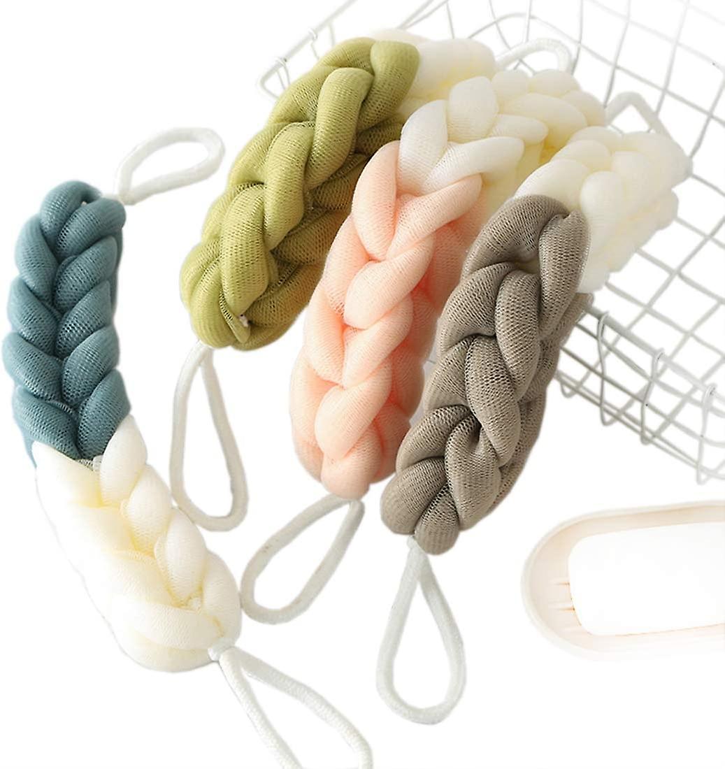 4 عبوات إسفنجة طويلة تمتد مع مقابض حبل ، اسفنج الجسم الغسيل الخلفي للاستحمام ، حمام دش شبكة الإسفنج الجسم التنظيف العميق للرجال والنساء 