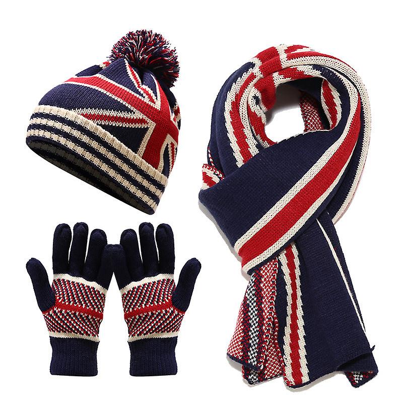 Flag Hat Scarf Gloves Three-piece Set Winter Outdoors Warm Hat Set