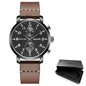 Megir Casual Sport Watches For Men Top Brand Luxury Military Leather Wrist Watch Man Clock Fashion Chronograph Wristwatch Brown