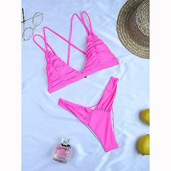 ASKSA Bikini Push Up Donna Taglie Forti – 2 Pezzi A Vita Alta Con Stampato Rosa, XXX-Large