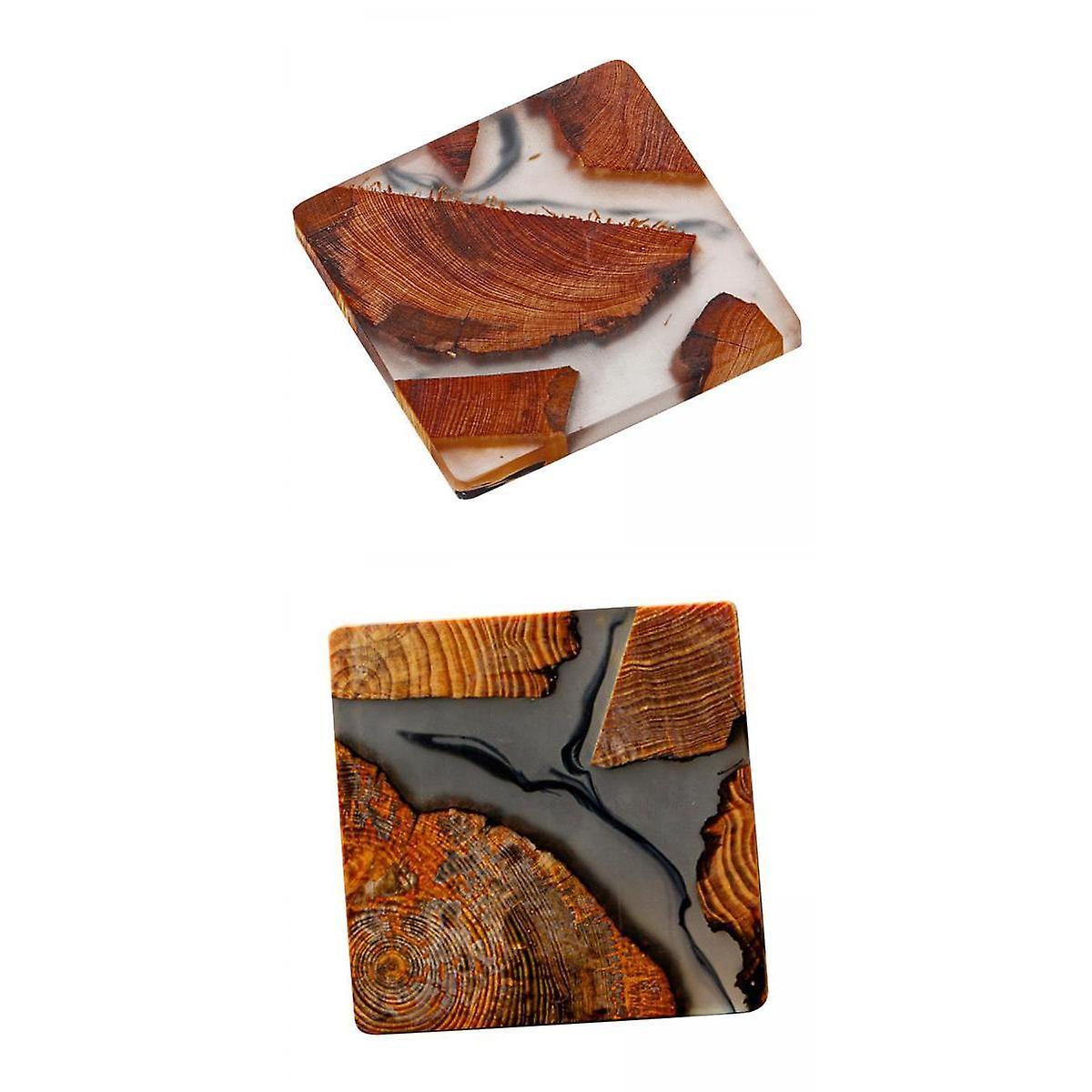2pcs Creative Resin Wood Coasters Tea Cup Square Pad Tableware Decors