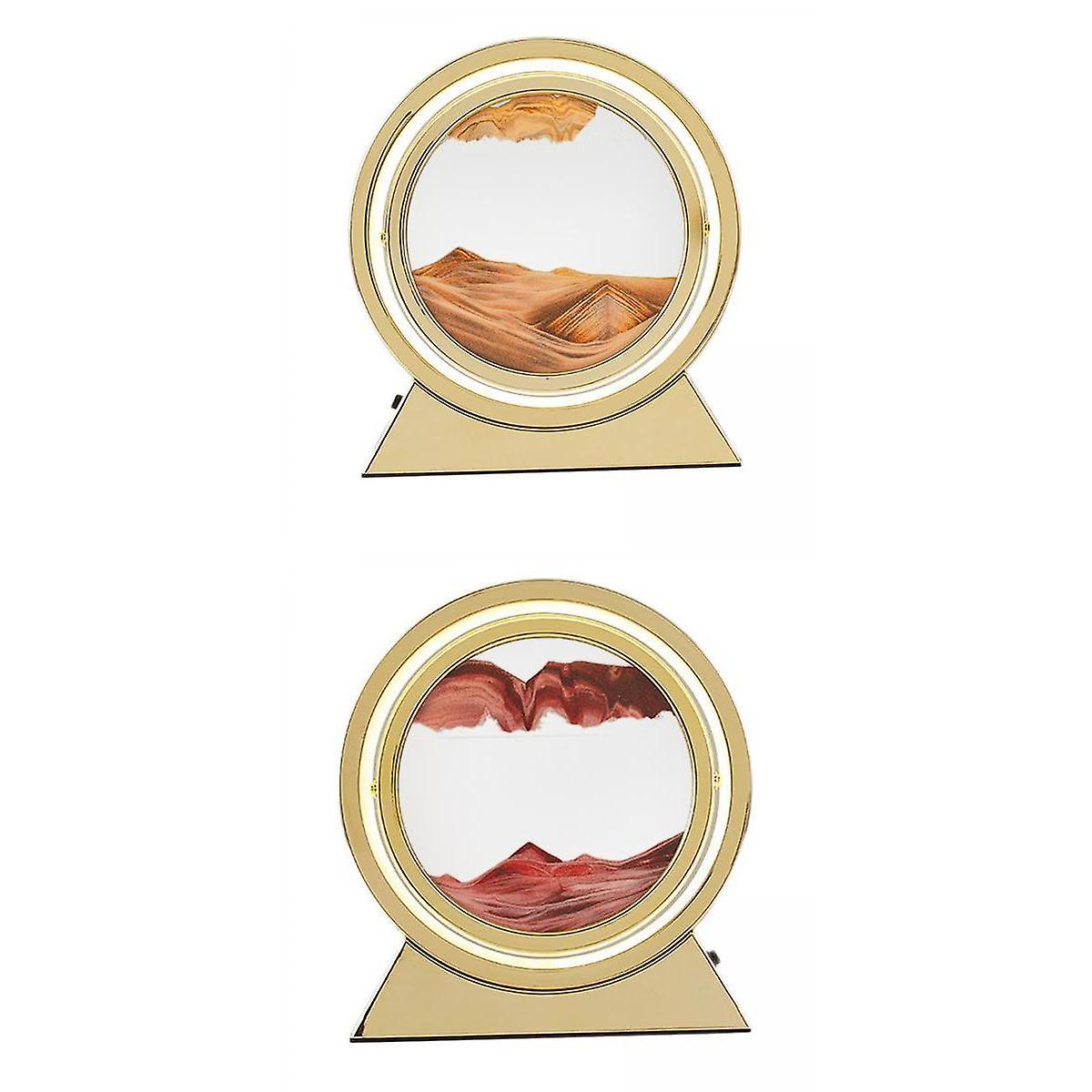 2pcs Round Flowing Sand Painting Night Light Decoration
