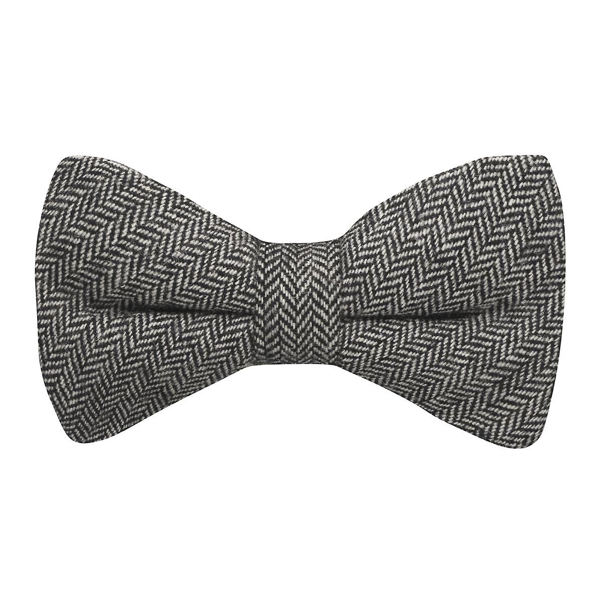 Black Herringbone Bow Tie