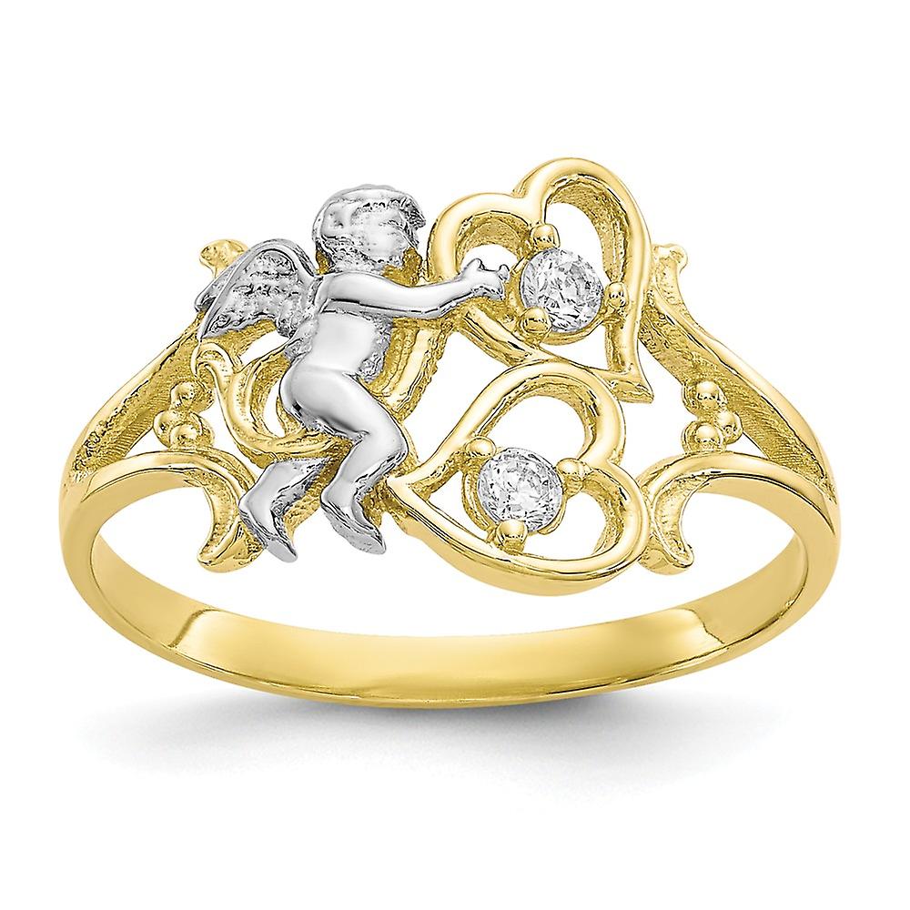 10k Yellow Gold Polished Cubic Zirconia Religious Guardian Angel With Love Hearts Ring Size 6.00 Statement-Ring for Wome