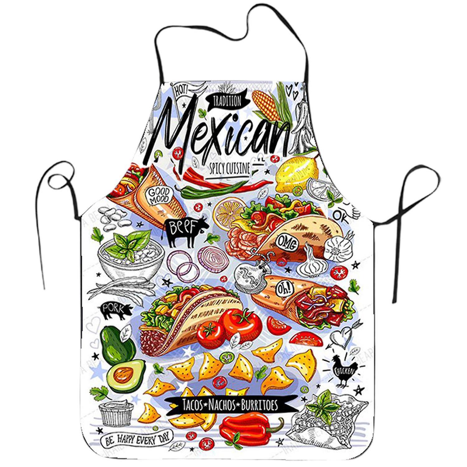 Cooking Apron Sleeveless Wearing Reusable Waterproof Polyester Pizza Pattern Kitchen Apron