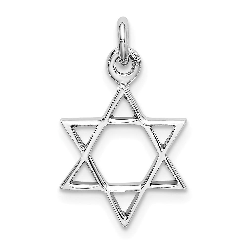 14mm 925 Sterling Silver Rhodium Plated Polished Religious Judaica Star of David Pendant Necklace-Pendant for Women