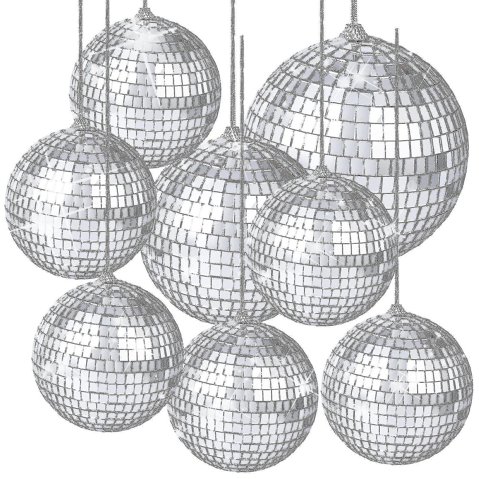 8 piezas Mirror Disco Balls Silver Hanging Disco Light Mirror Ball