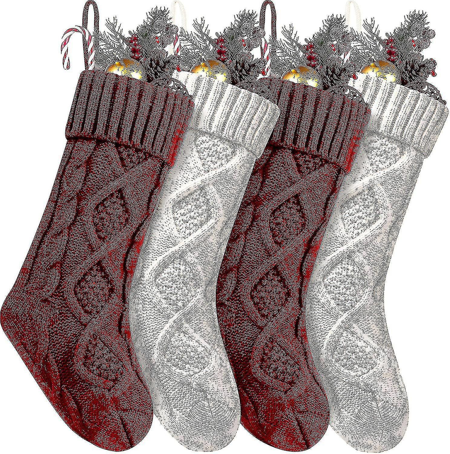 4 Pack Stockings 18 Inches Size Cable Knitted Stocking Decorations