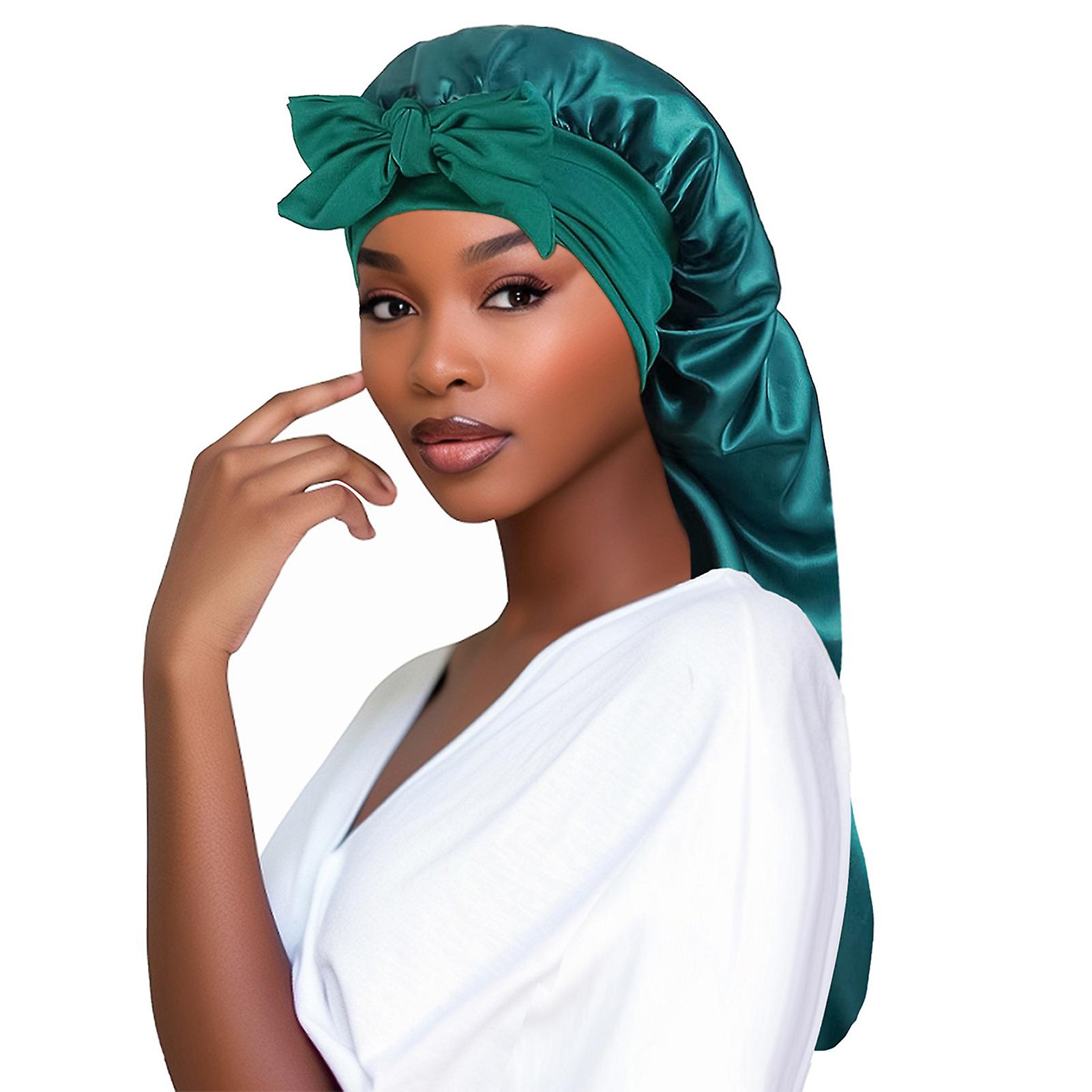 Bowknot de couleur unie longue queue bonnet de nuit multicolore confortable sommeil bonnet pour cheveux longs bouclés